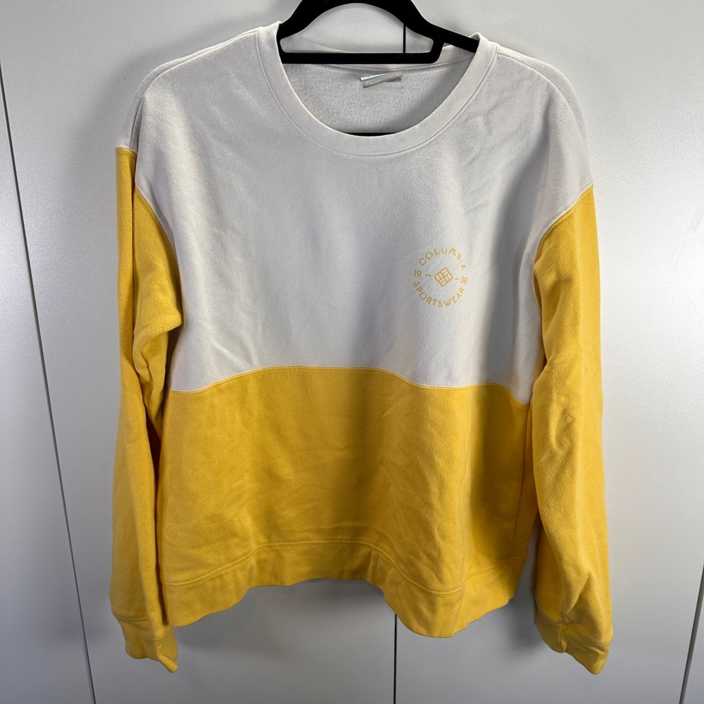 Columbia Sportswear Crewneck Sweatshirt Womens Size L Yellow White Pullover‎